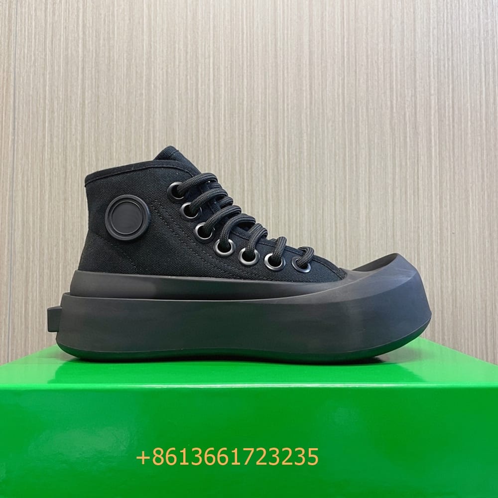 Black/white/green Mixed Color Jumbo Sneakers Women/men Vulcanize Shoes 4.5Cm Platform Round Toe Lace-Up High Top Canvas Sneakers