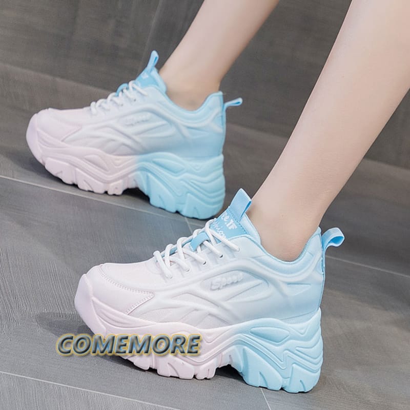 Women's Mix Color Chunky Sneakers 2023 Autumn Breathable Mesh Platform Sports Shoes Woman Lace Up Thick Sole Casual Shoes Mujer