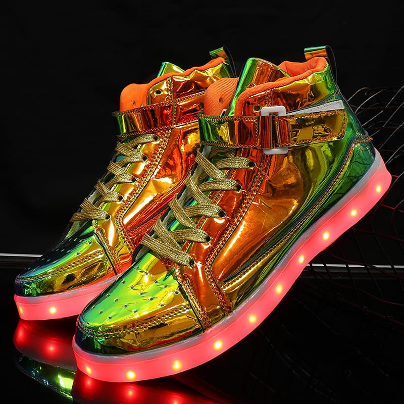 High Top Board Shoes for Men Women Color-changing Luminous Shoes LED Light Shoes Sneakers Mirror Leather Panel Shoes Large 35-46