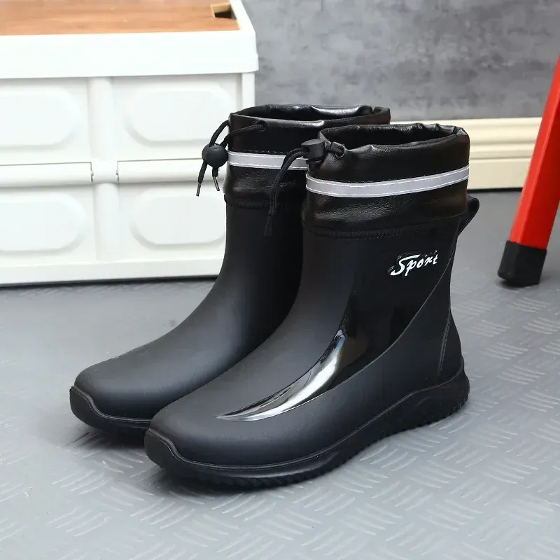 Black Men's Shoes Fashion Mens Rain Boots 2024 New Anti-slip Wear-resistant Outdoor Waterproof Shoes Zapatos Para Hombres
