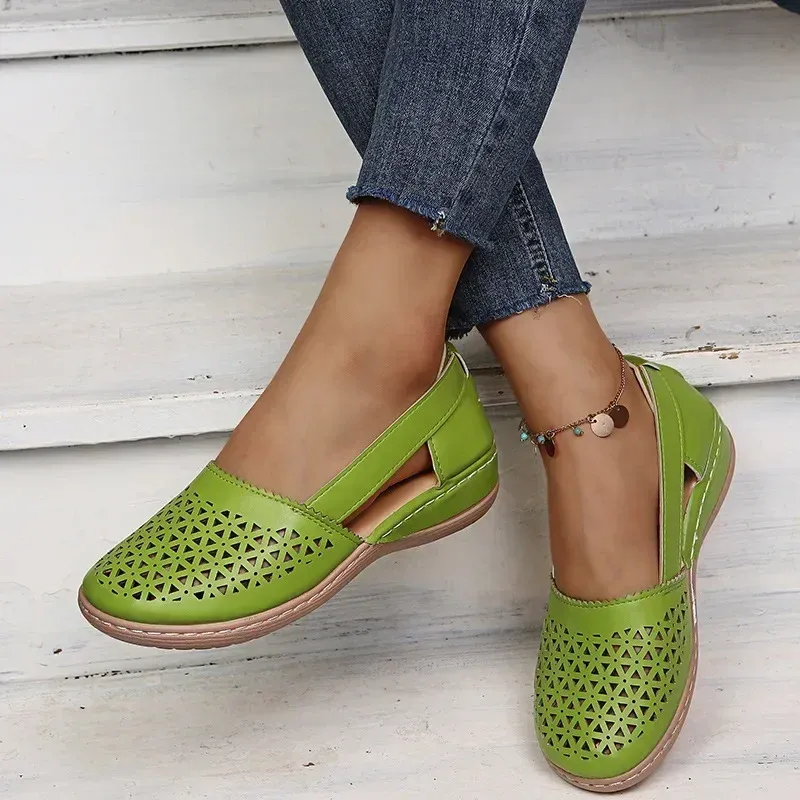 European and American Women's Shoes Round Toe Wedge Heel Large Flat Bottom Women's Sandals  zapatos de mujer 2024
