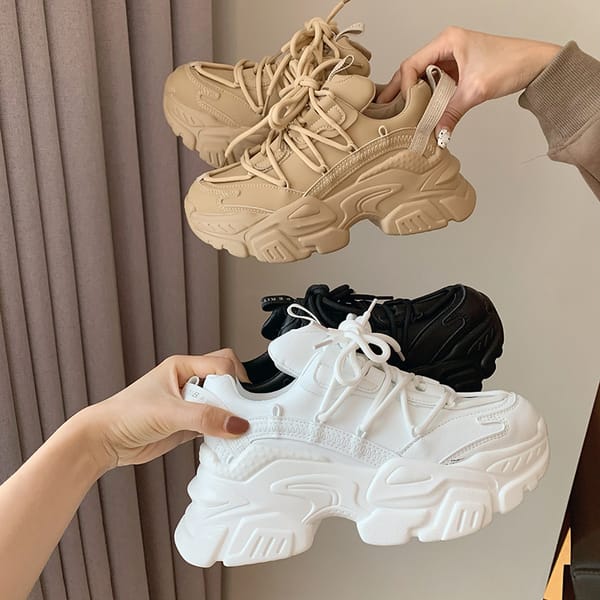 New Chunky Women's Sneakers Internal Increase Leather Casual White Ladies Shoes Trainer Platform Sneaker Womens Zapatillas Mujer