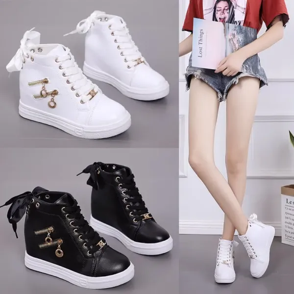 Women's Sneakers with Platform Wedge Heels Shoes for Woman Leather Casual Shoes White High Top Sneaker Lady Vulcanized Shoes